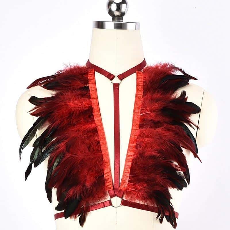Wine Red Ladies' Feather Bust Cage - The Black Ravens