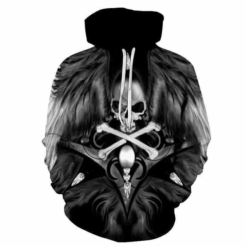 Winged Skull and Bones Biker Hoodie - The Black Ravens
