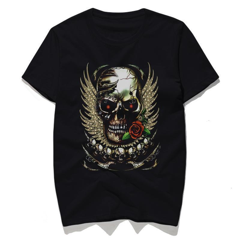 Winged Skull and Red Rose Top For Bikers - The Black Ravens