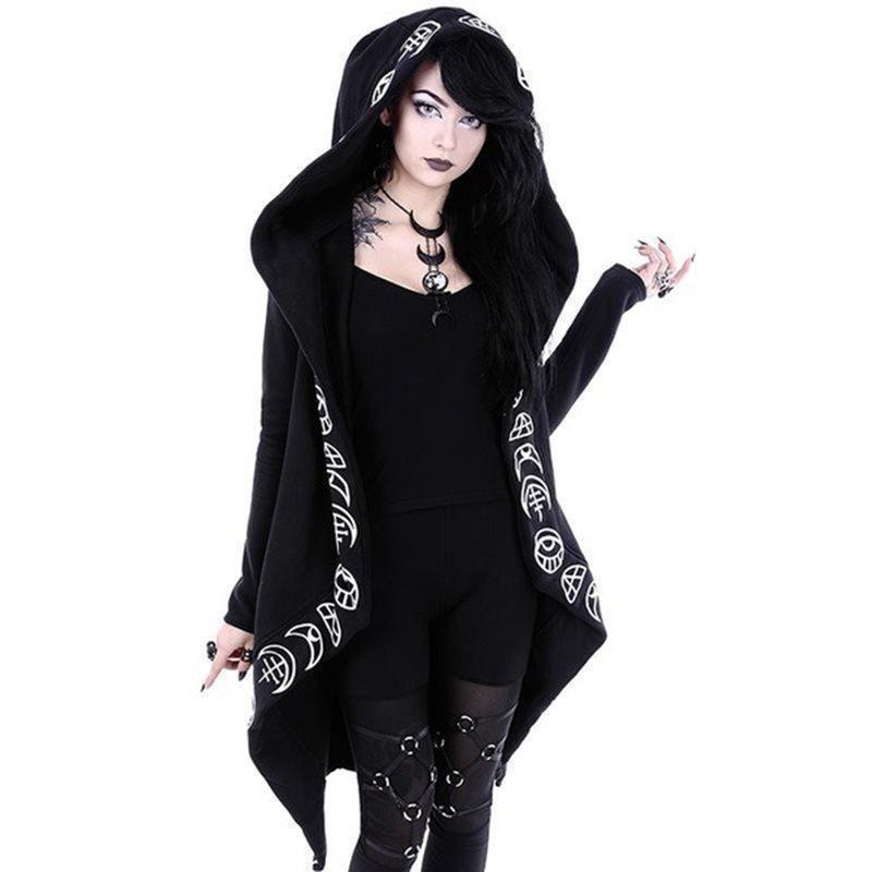 Witches' Black Printed Hooded Cardigan - The Black Ravens