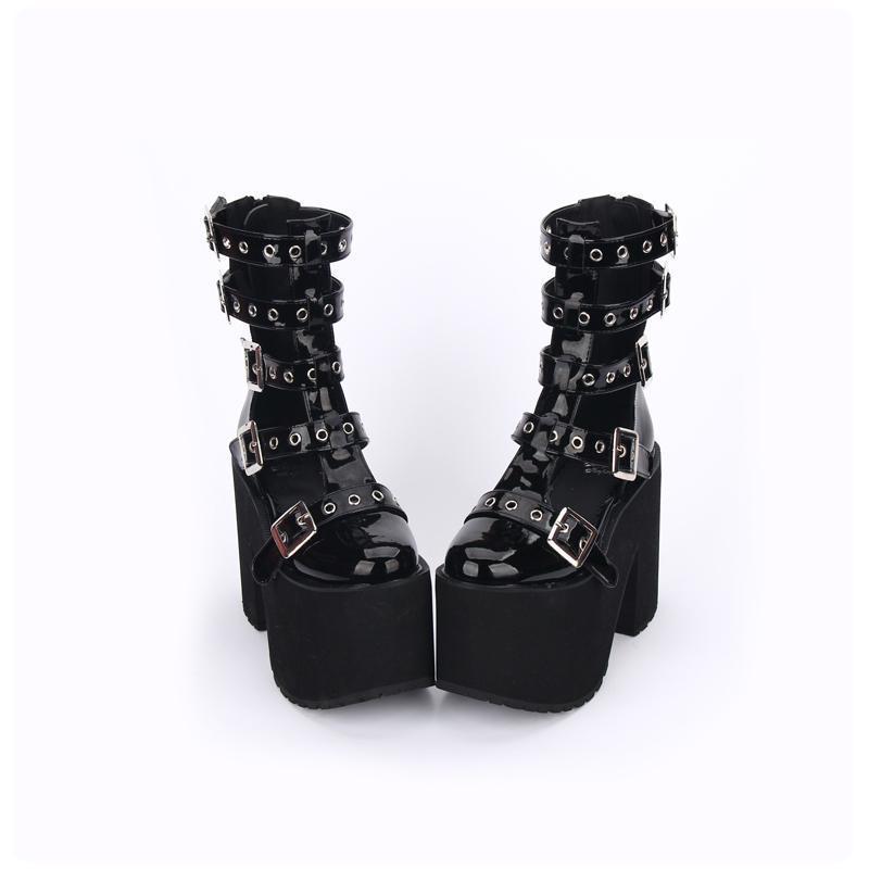 Women's Thick Goth Tall Boots - The Black Ravens