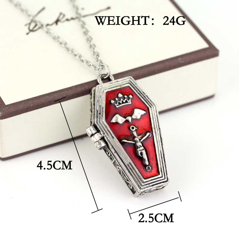 Gothic Red Coffin Locket Necklace Sizing